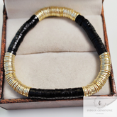 Black & Gold Heishi Bead Bracelet - Heishi Bracelets - Heishi Stacking Bracelets - Stretchable Bracelets, Tyre Beads Bracelet